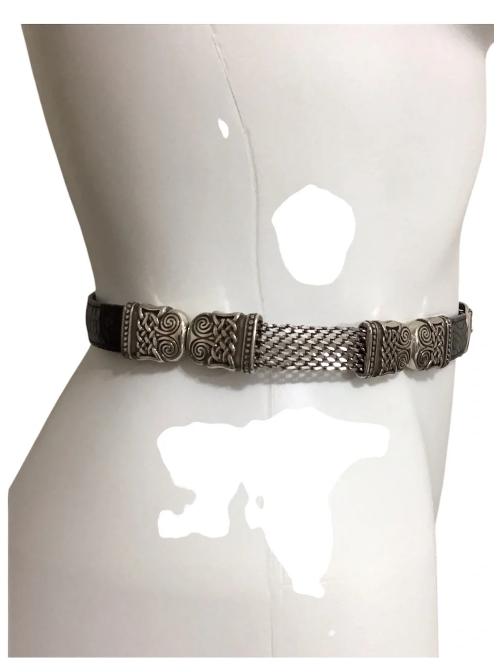 Brighton Black Leather Belt with Decorative Silver Buckle Size Small Vintage